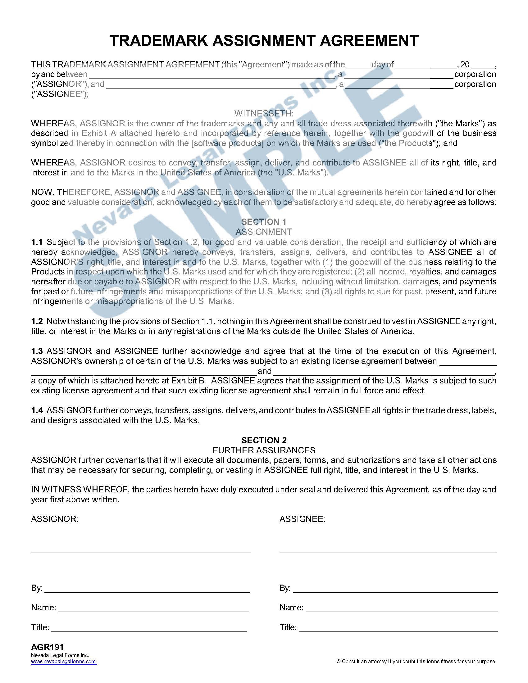 trademark assignment agreement format