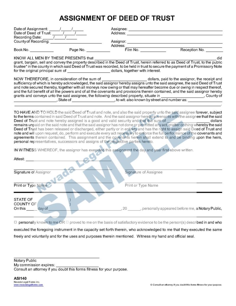 mers assignment of deed of trust form