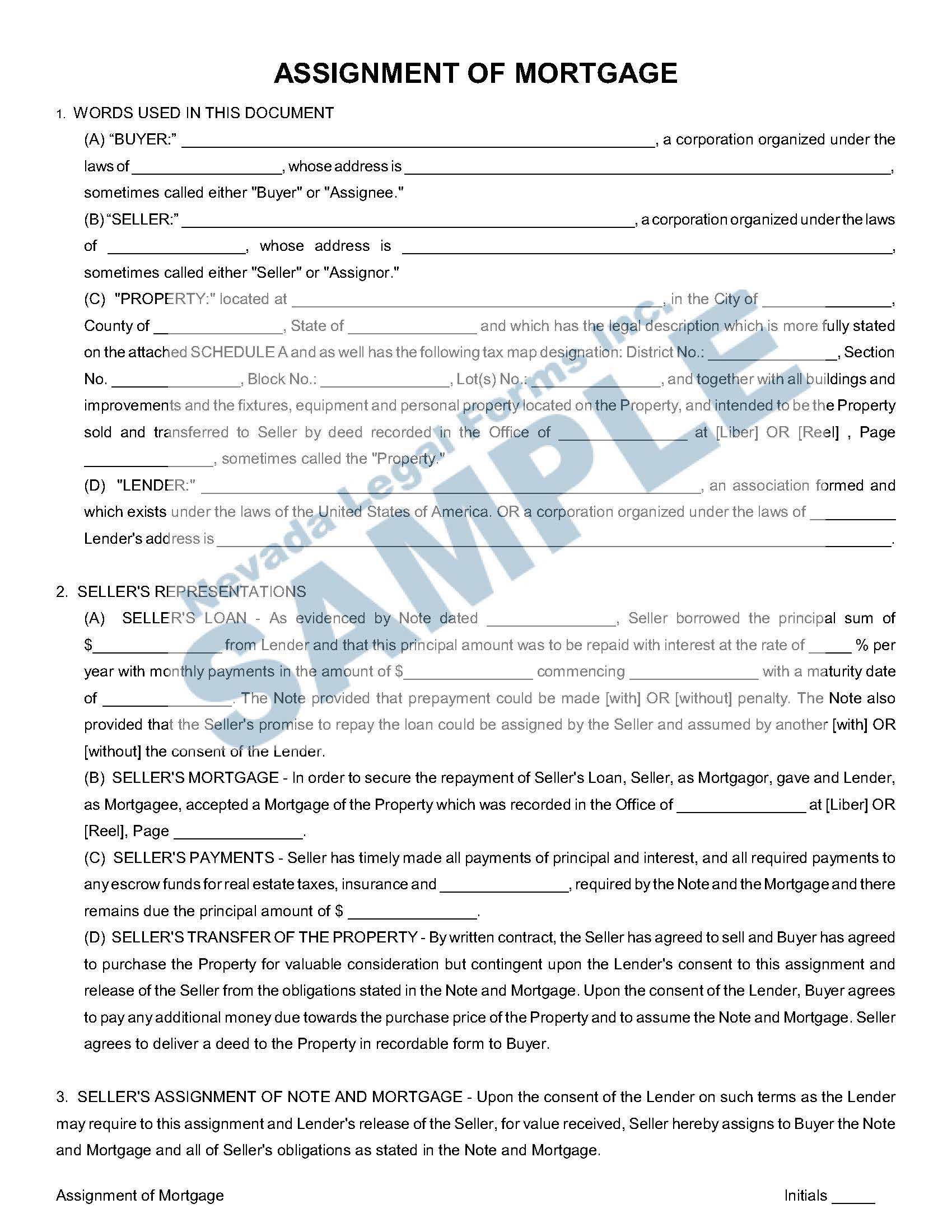 legal document assignment of mortgage