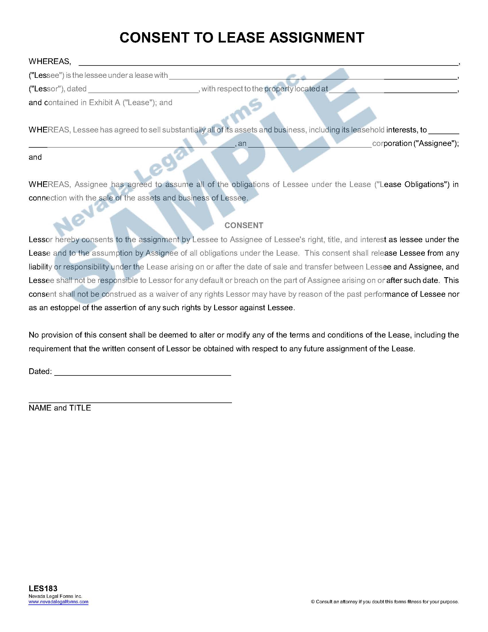 deed of consent to assignment of lease