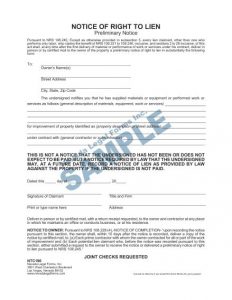 NOTICE OF RIGHT TO LIEN (Preliminary Notice) | Nevada Legal Forms ...