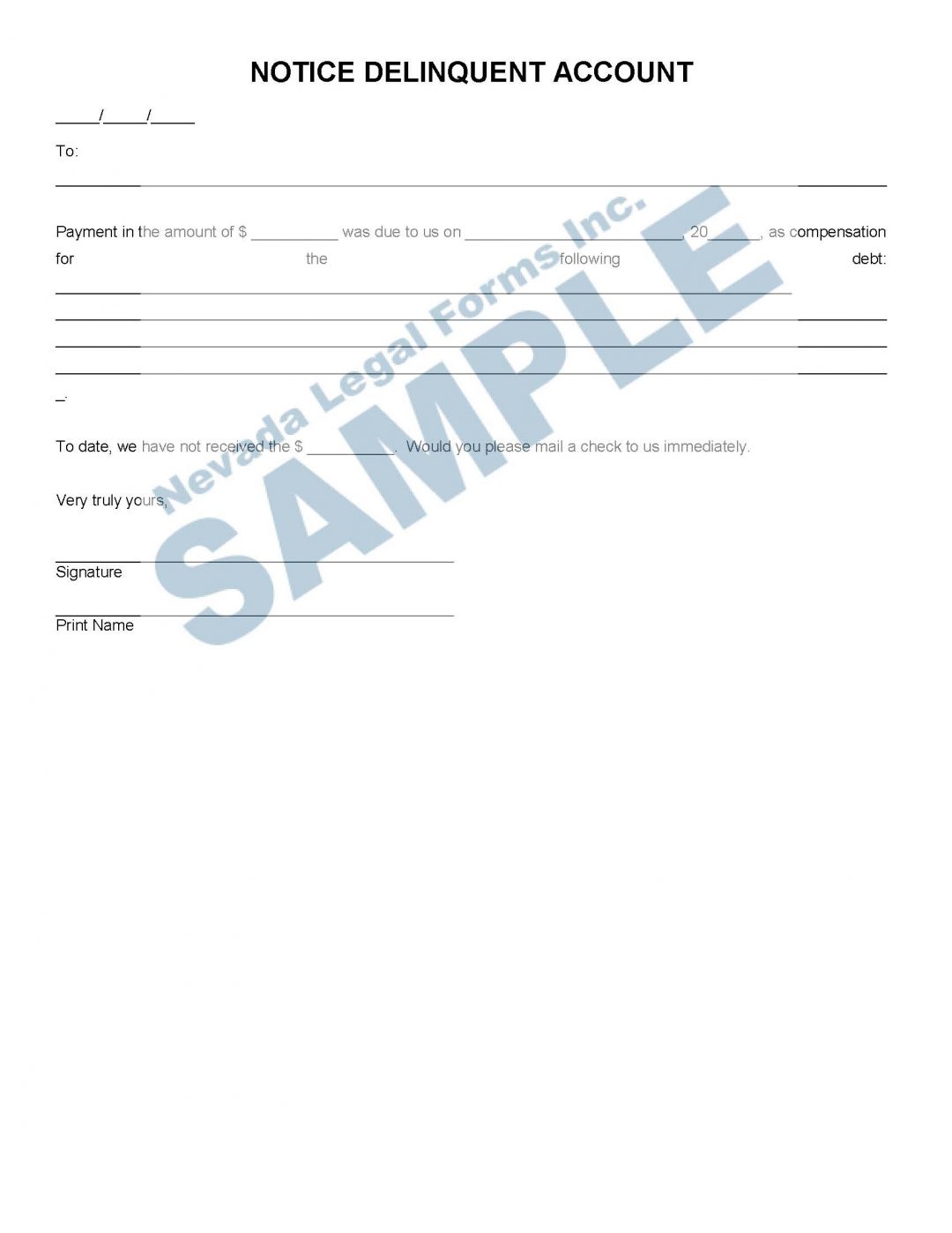 NOTICE DELINQUENT ACCOUNT Nevada Legal Forms & Services