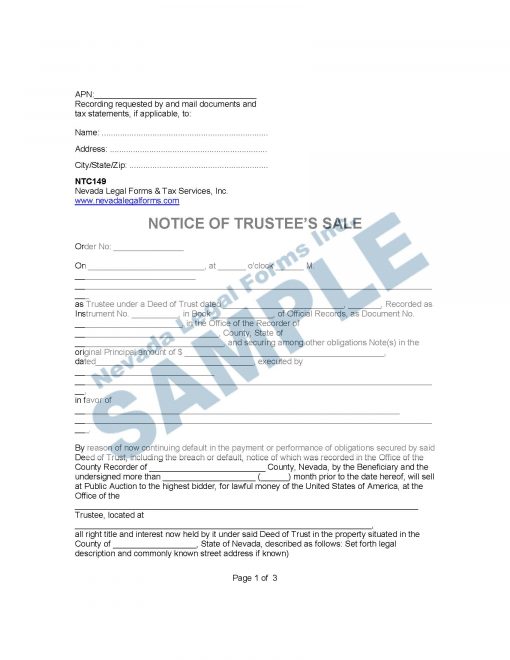 NOTICE OF TRUSTEE S SALE Nevada Legal Forms Services