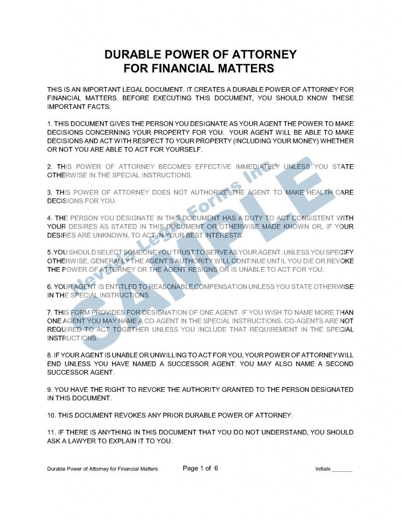 Durable power of attorney for financial matters nevada legal forms