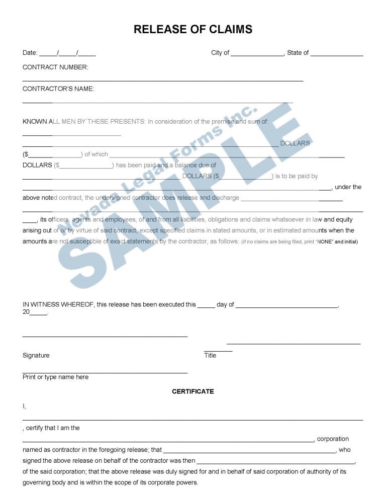 LABOR & MATERIAL RELEASE Nevada Legal Forms & Services