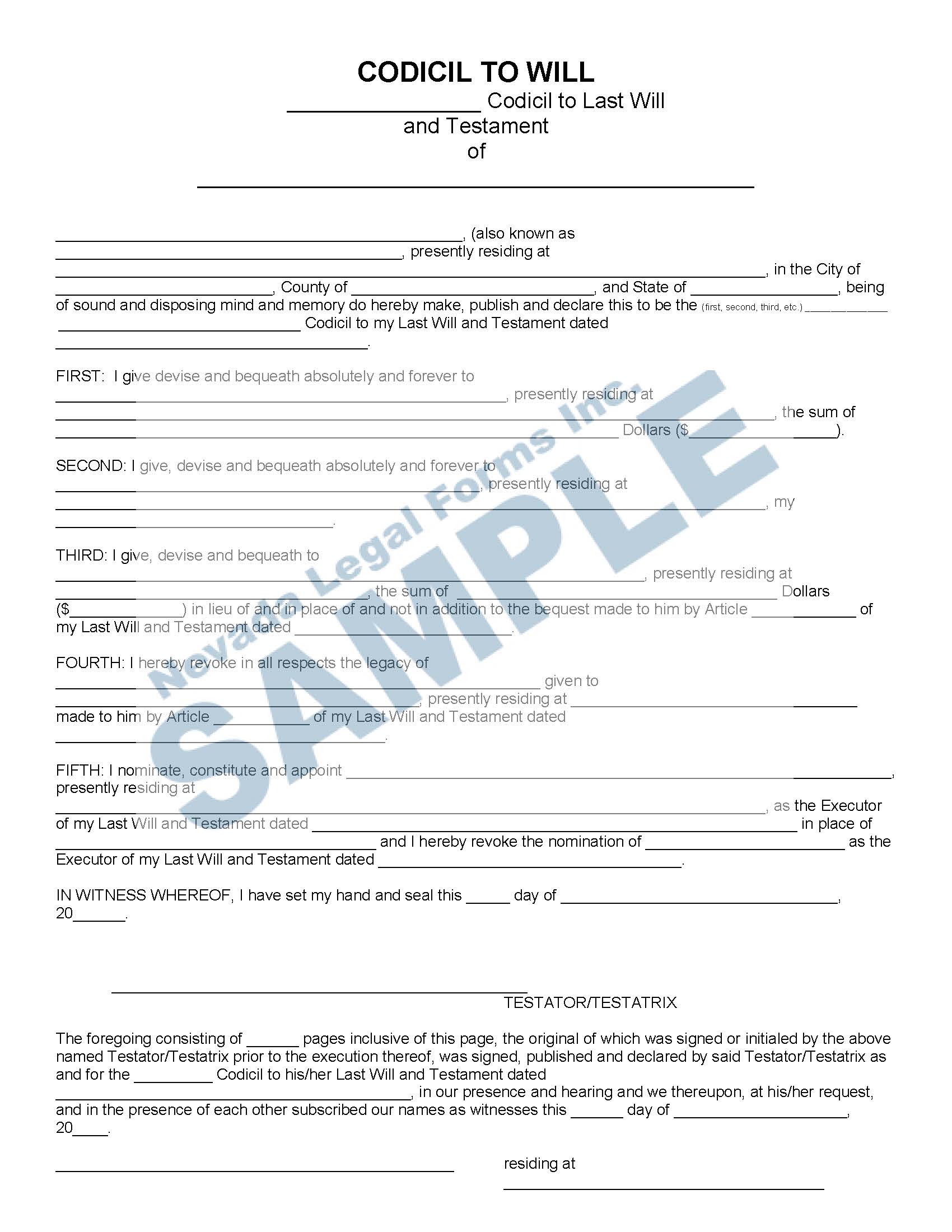Codicil To Will Nevada Legal Forms And Services 6979